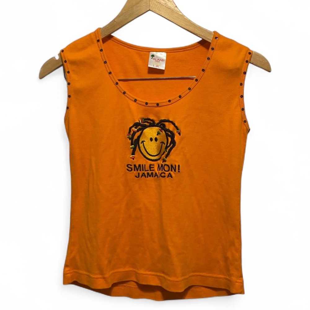 Orange Smile Mon Jamaica Women's Top by Island Tees size Large / XLarge